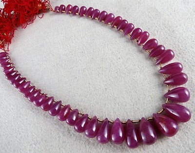 Certified Ruby Teardrop 124 Ct Gemstone Beads Sterling Silver Party Necklace
