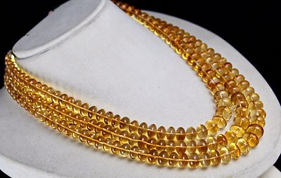 Certified Natural Yellow Citrine 3l 994ct Beads Round Gemstone Necklace