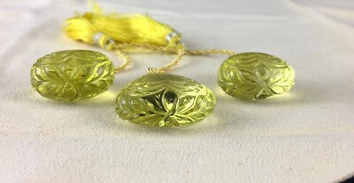 Natural Green Gold Lemon Quartz Carved Drops 153 Cts Earring Pendant Stone