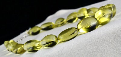 Certified Natural Green Gold Lemon Quartz 727 Carat Necklace Beads Tumble 27mm