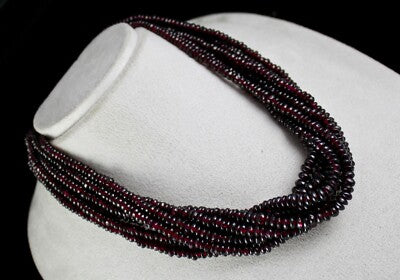 Natural Garnet Beads 1288ct Button 8 Line Semi Precious Gemstone Necklace