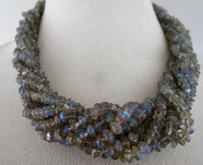 Natural Labradorite Beads Necklace Round Button 10 Line 500 Ct Gemstone Ladies