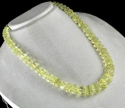 Natural Lemon Quartz Carved Bead Necklace 523ct Semi Precious Gemstone For Women