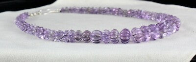 Natural Amethyst 379ct Carved Beads Sterling Silver Fashion Gemstone Necklace