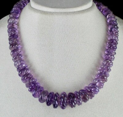Certified Natural Amethyst 703 Ct Beads Round Sterling Silver Vintage Necklace
