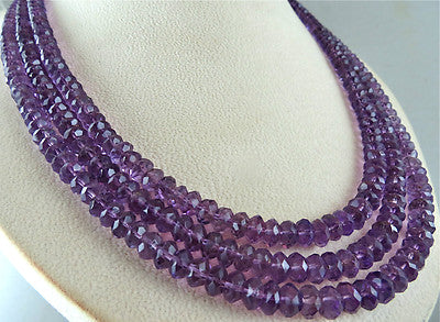Natural Amethyst 505ct Faceted Round Beads 3 String Gemstone Necklace