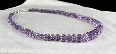 Natural Amethyst 379ct Carved Beads Sterling Silver Fashion Gemstone Necklace