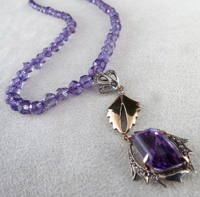 Certified Natural Amethyst 155ct Natural Diamond 18k Gold Sterling Silver Set