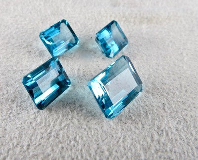 Blue Topaz Octagon Cut 4 Pcs, 28.9 Ct Gemstones For Pendant, Earring, Ring Set