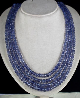 Certified Natural Iolite Beads Faceted Round Necklace 4 L 830 Ct Blue Gemstone