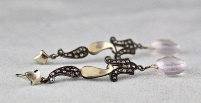 Natural Rose Quartz 10ct Tear Drops Natural Diamond 18k Gold 925 Silver Earrings