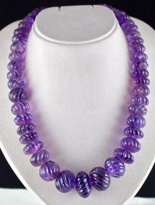 Certified Amethyst 1315ct Carved Melon Necklace Natural Gemstone Sterling Silver