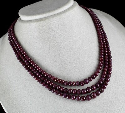 Certified Natural Red Ruby Beads 3 Line 414 Ct Fashion Necklace For Women