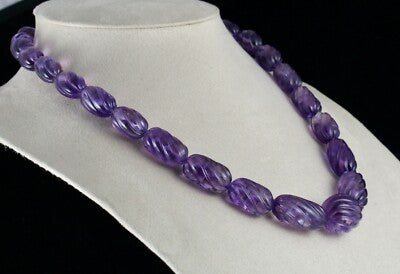 Certified Natural Amethyst 737 Ct Melon Beads Sterling Silver Vintage Necklace