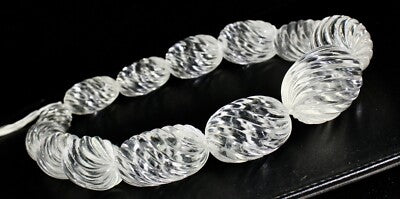 Certified Natural White Rock Crystal Quartz 3725 Ct Oval Beads 13 Pcs Gemstone