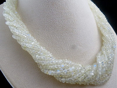 Sterling Silver Natural Rainbow Moonstone Necklace Round 727 Ct White Beads 10 L