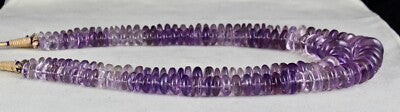 Certified Natural Amethyst Round Beads Necklace 2l 1127ct Unique Sterling Silver