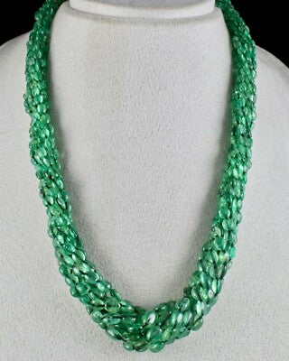 Antique Certified Natural Emerald 7 L 470 Ct Beads Cabochon Gemstone Necklace