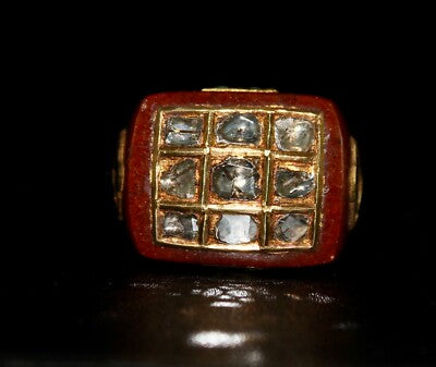 Certified Antique Orange Quartz 10ct Natural Diamond Turquoise 22k Gold Ring
