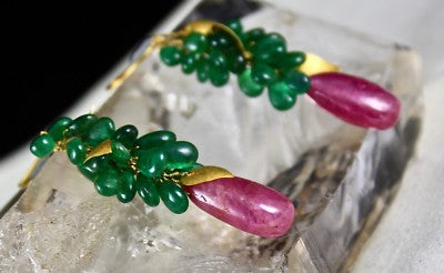 Certified Natural Zambian Emerald 10ct Burmese Ruby Teardrop 18k Gold Earrings