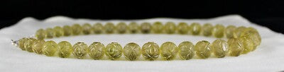Certified Lemon Quartz 674 Ct Engraved Gemstone Vintage Beaded Necklace