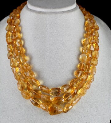 Certified Natural Citrine 1005 Ct Faceted Beads Sterling Silver Necklace
