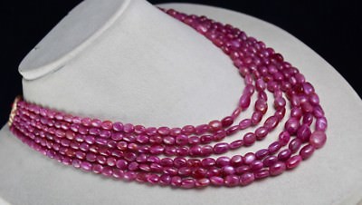Certified Fashion Necklace Natural Ruby Beads Cabochon 627 Ct 6 Line
