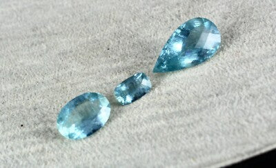 Certified Natural Blue Aquamarine 3 Pcs 10.12 Ct Loose Gemstone For Ring Pendant