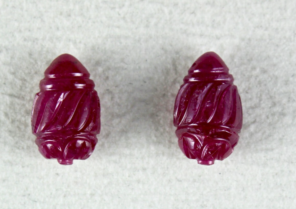 Certified Natural Ruby 20.21 Ct Engraved Drop Pair Loose Gemstone Earrings