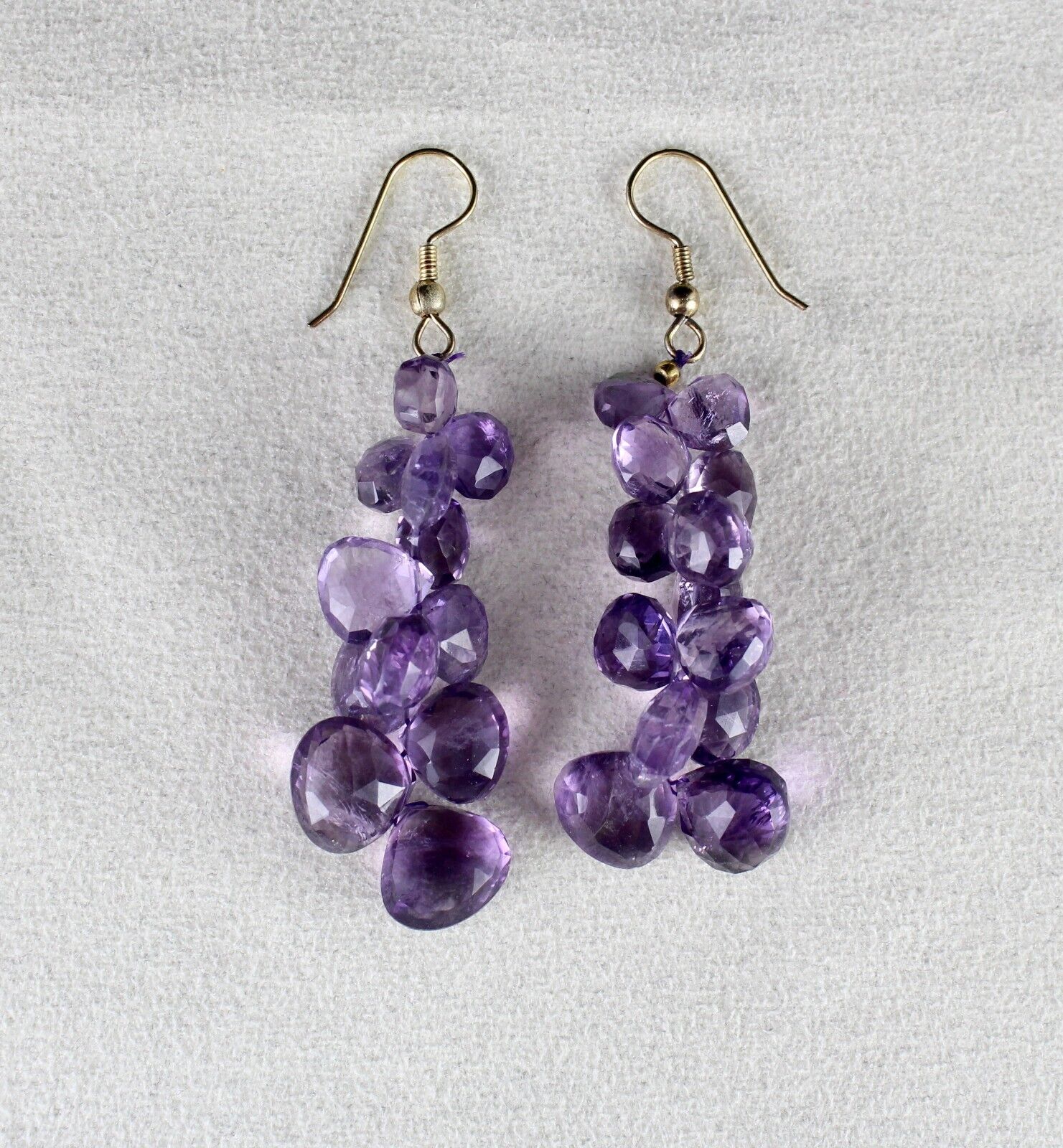 NATURAL AMETHYST BEADS TEAR DROPS 80 CARATS GEMSTONE METAL FASHION EARRING