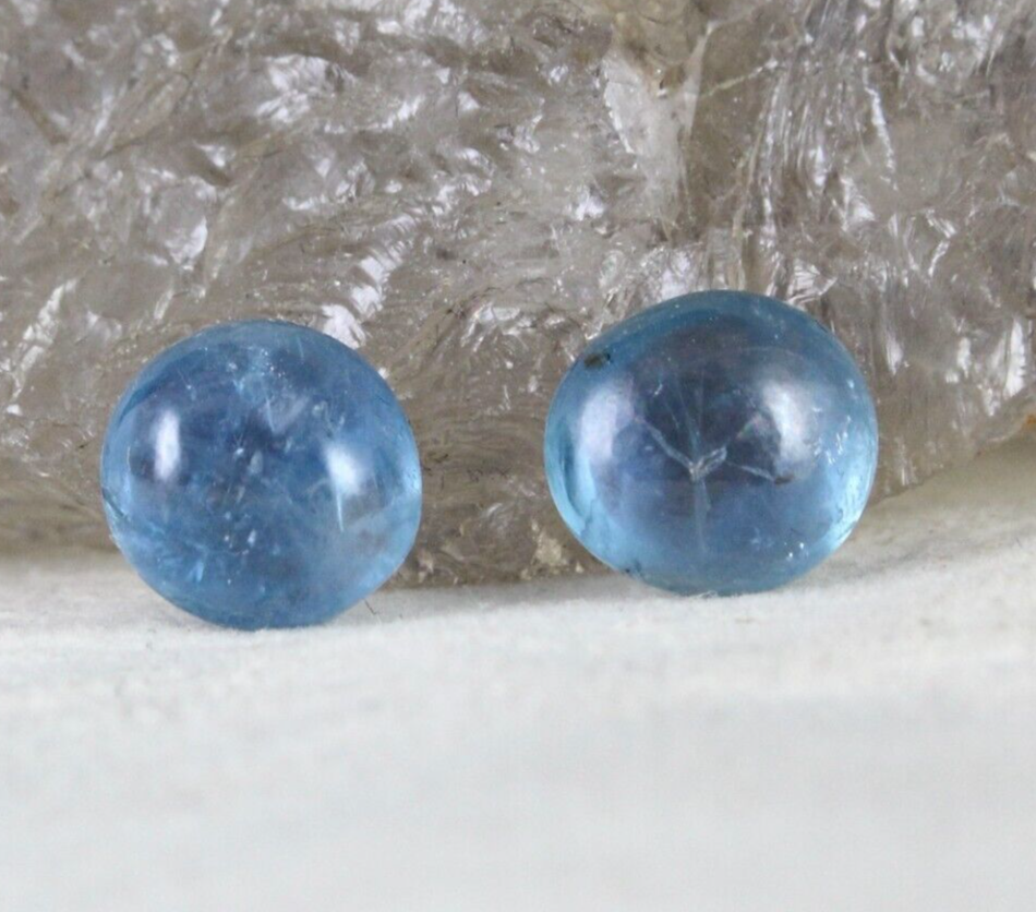 NATURAL BURMESE BLUE SAPPHIRE 10.78 CT ROUND CABOCHON GEMSTONE PAIR FOR EARRING