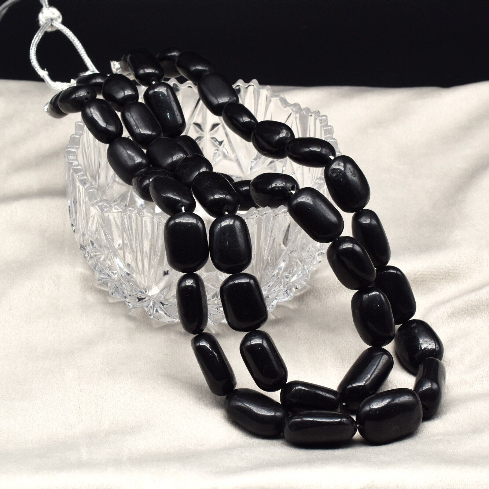 Natural Black Jade Beads Long 2 L 1420 Ct Big 27mm Gemstone Fashion Necklace