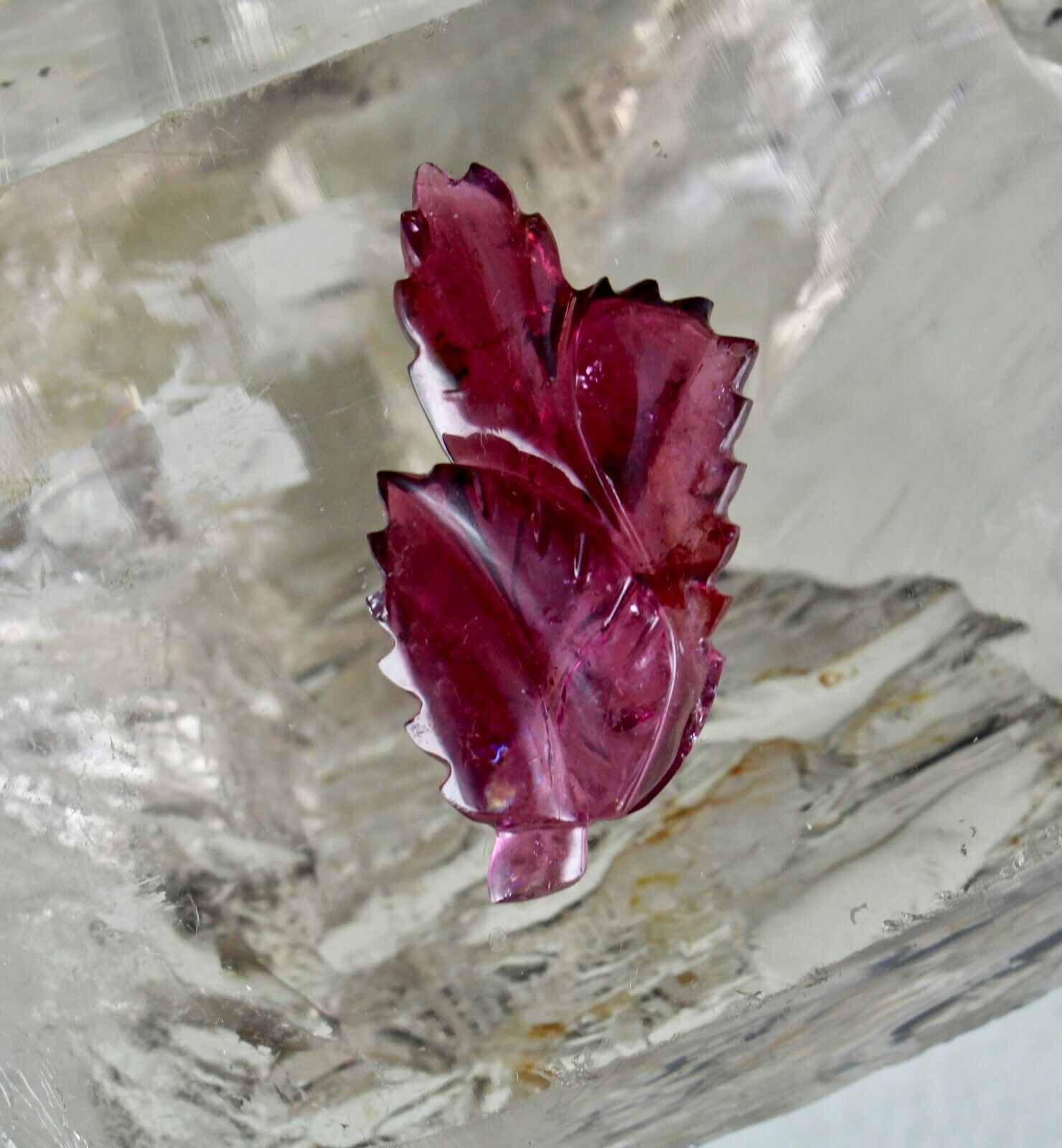 Natural Pink Tourmaline Carved Leaf 19.49 Ct Gemstone For Pendant Ring