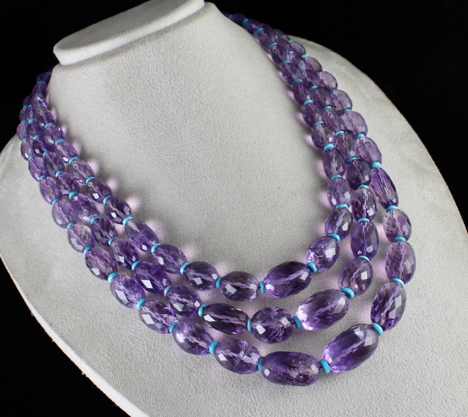 Certified Natural Amethyst Faceted Nugget Necklace Turquoise Beads 1448 Ct Gems