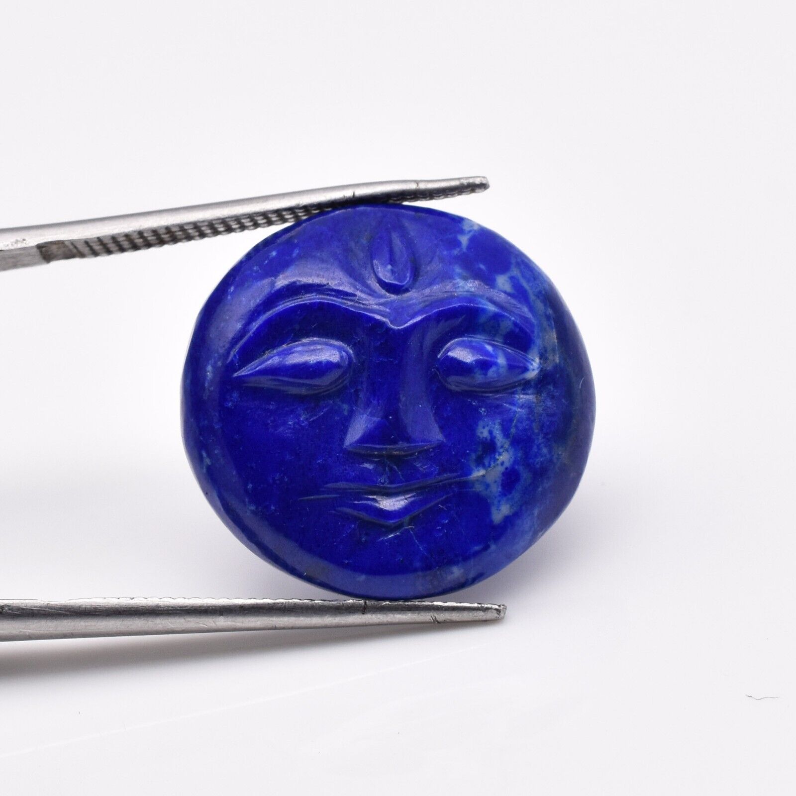 Natural Lapis Lazuli Engraved Face 19mm 15.67 Ct Blue Gemstone Designing Pendant