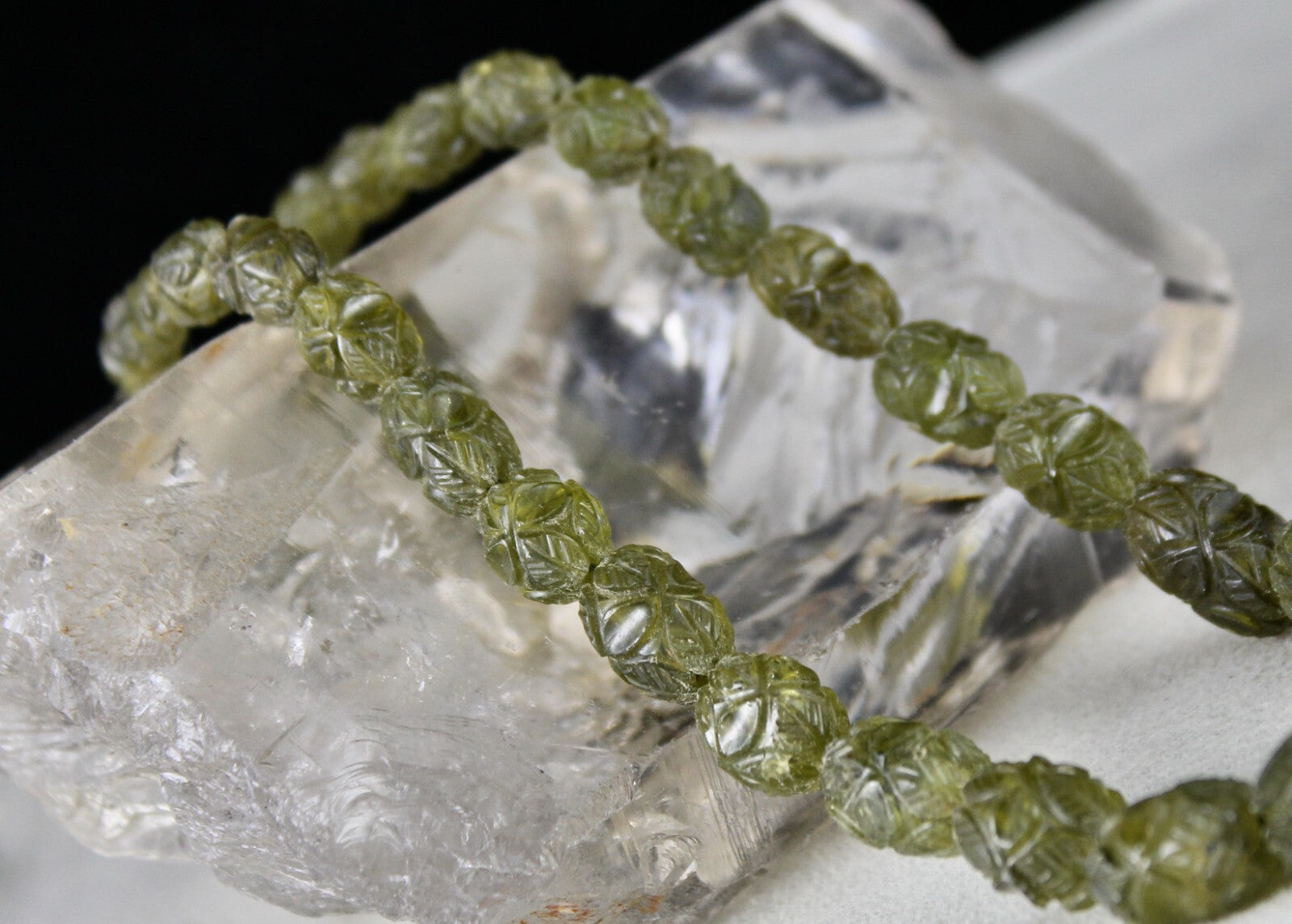 Antique Natural Peridot Carved Beads Necklace 255 Ct Gemstone Rarest Oval