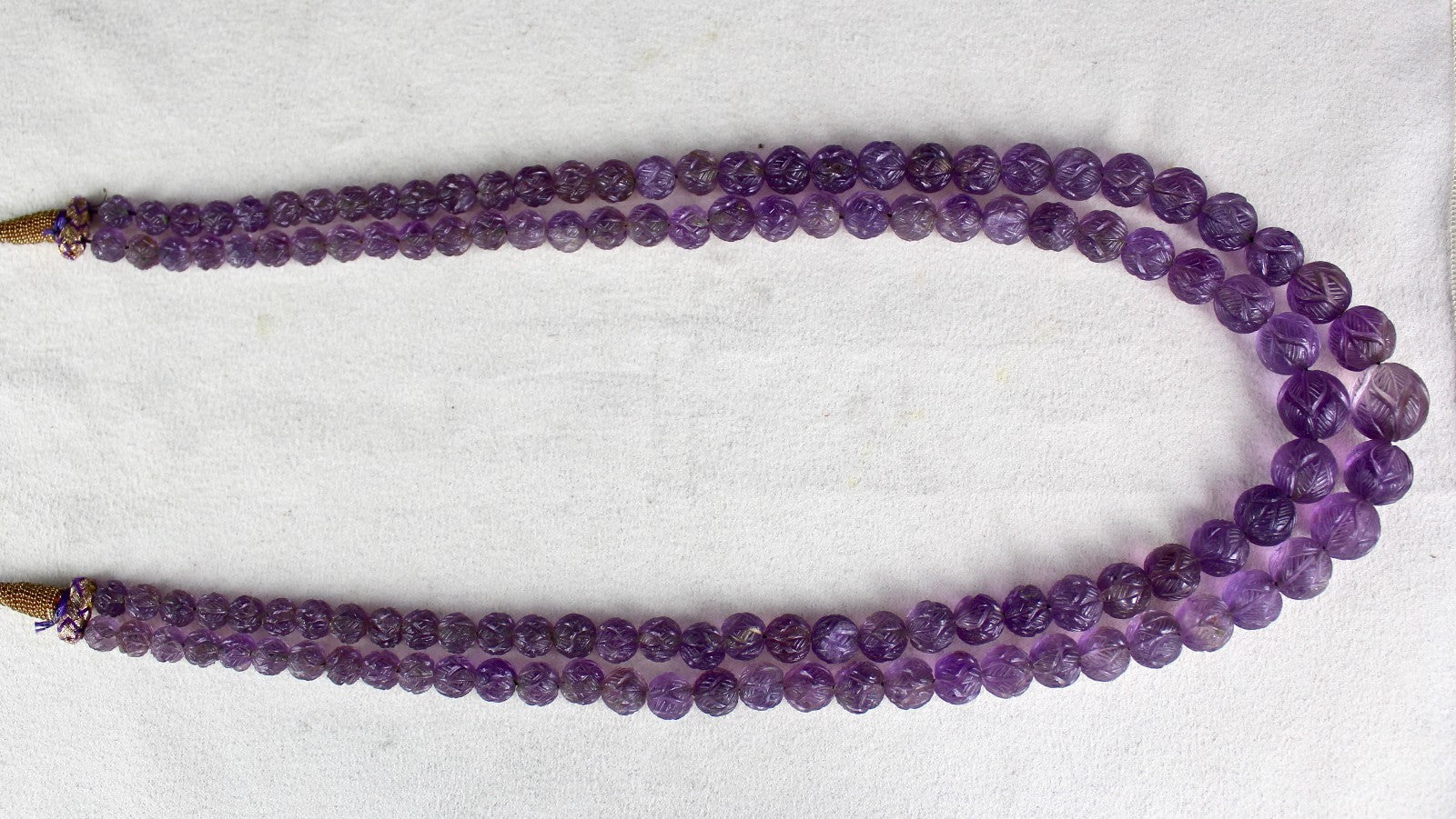 Natural Amethyst 459 Ct Engraved Round Beads Antique Purple Necklace