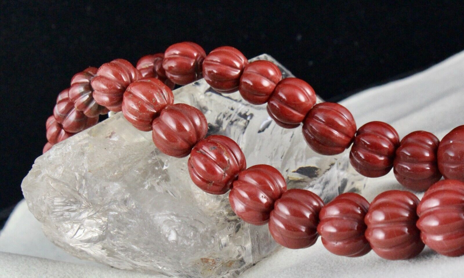 Red Jasper Carved Melon Beads 22mm Big 882 Cts Gemstone Silver Fashion Necklace