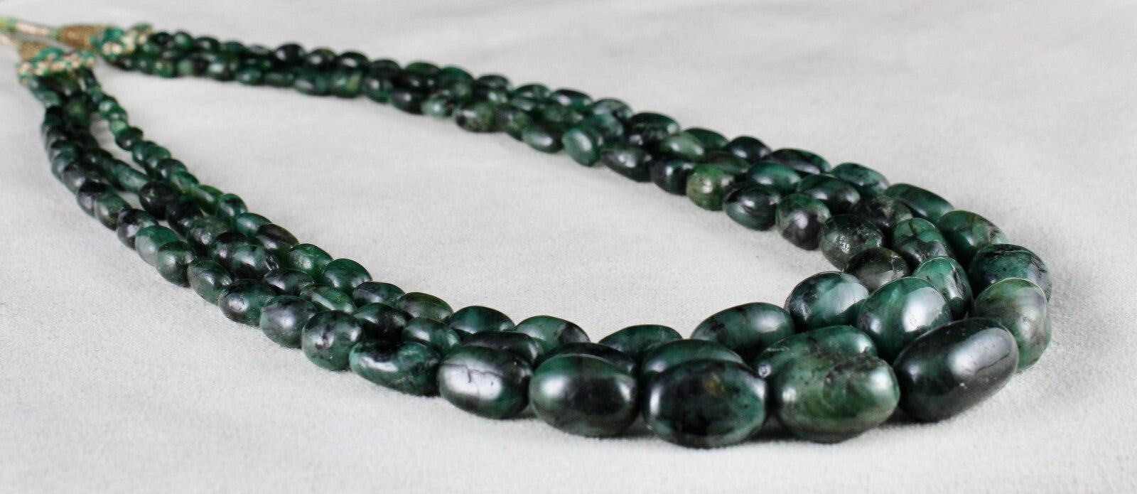 Certified Antique Vintage Natural Emerald Beads Necklace 3 L 475 Ct Cabochon