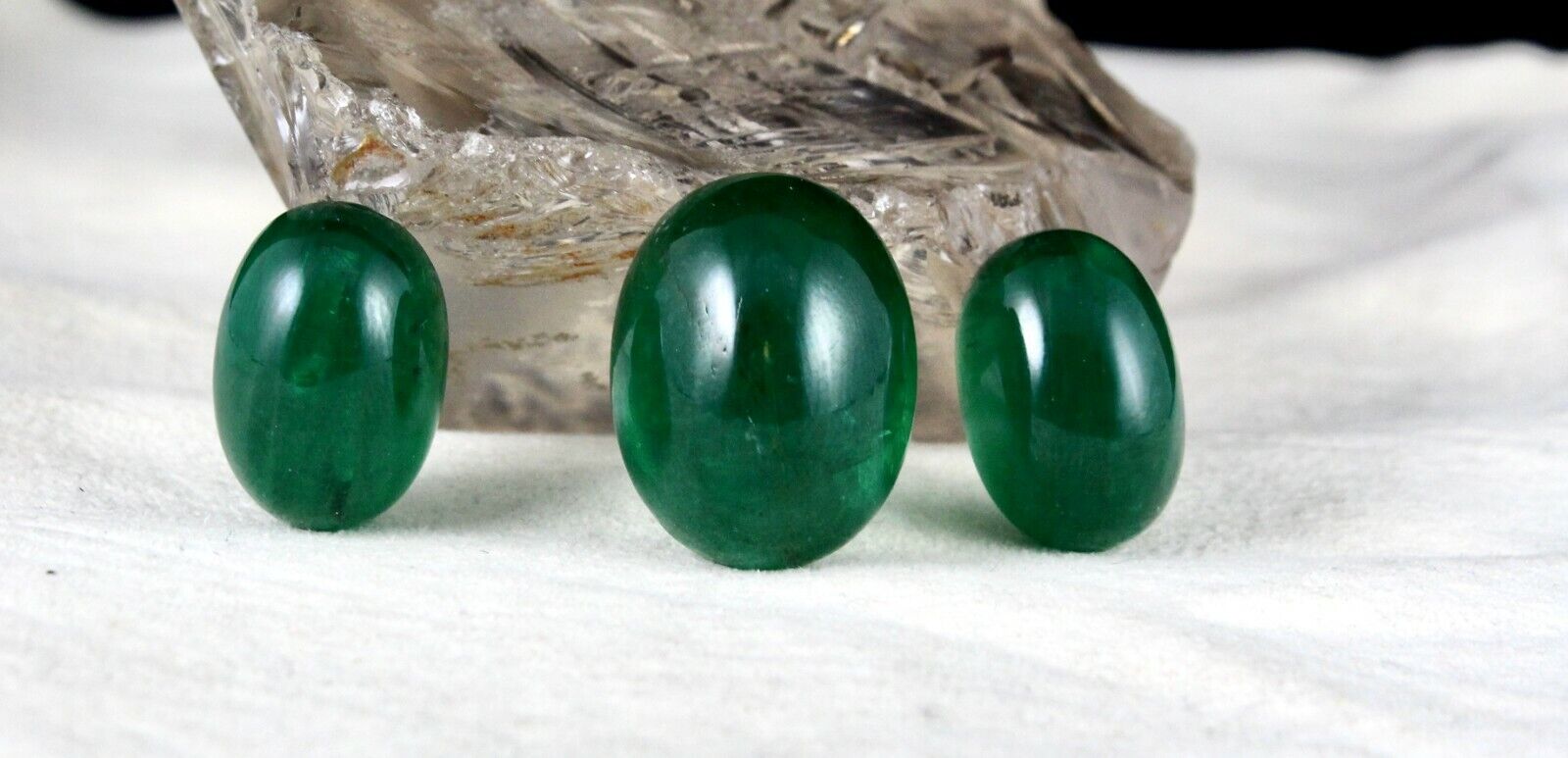 NATURAL ZAMBIAN EMERALD OVAL CABOCHON 82.92 CTS LOOSE GEMSTONE EARRING RING SET