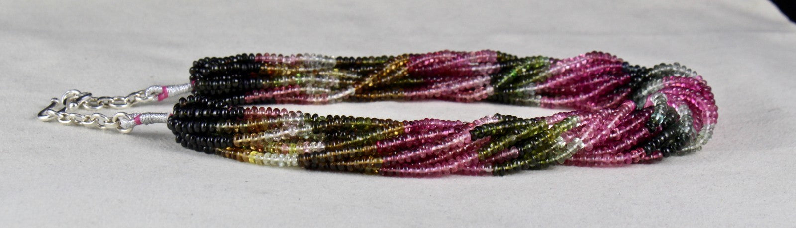 Certified Natural Multi Tourmaline 568 Ct Sterling Silver Round Gem Necklace