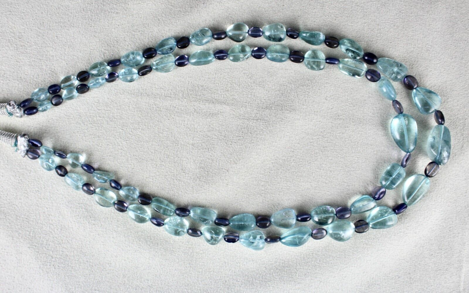 Certified Blue Natural Aquamarine Iolite Beads 2 L 334 Ct Gemstone Fine Necklace