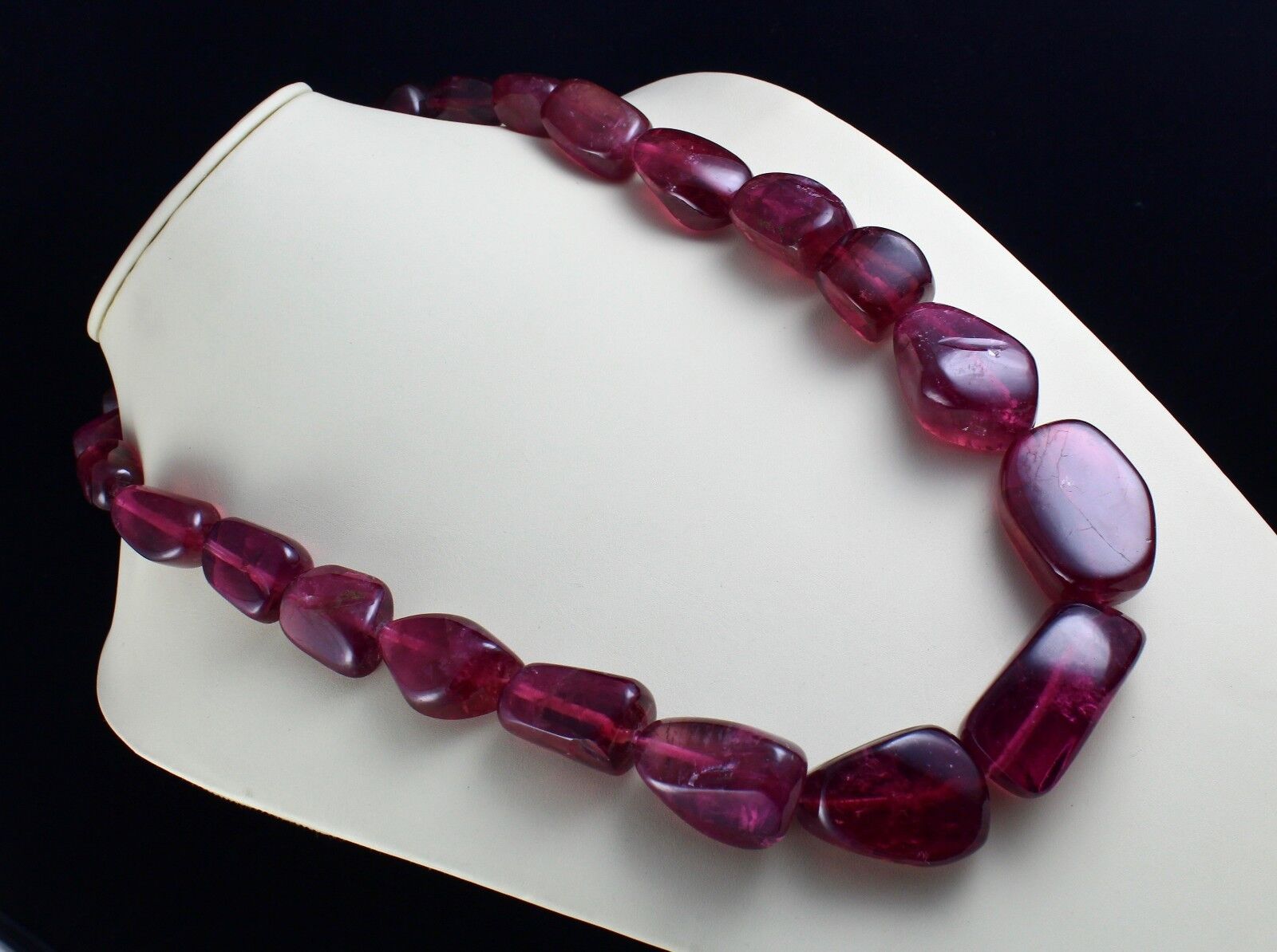 NATURAL PINK TOURMALINE RUBELLITE BEADS TUMBLE 47MM BIG 2270 CARATS GEM NECKLACE