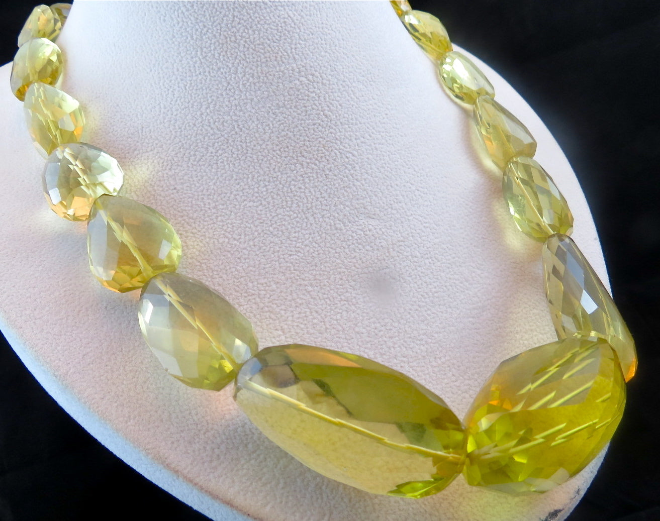 Natural Lemon Quartz Necklace 1242ct Faceted Beads In Sterling Silver Hook
