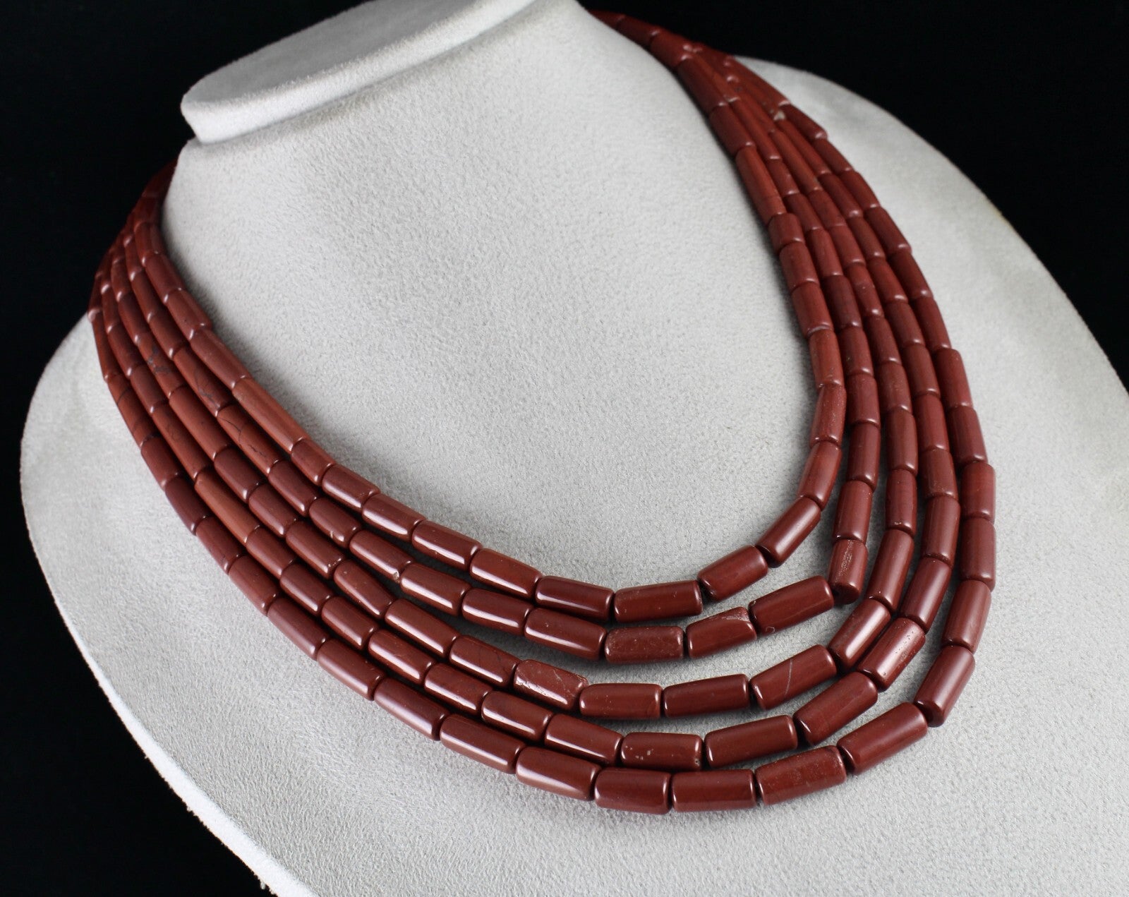 Natural Red Jasper 950 Ct Carved Melon Beads 5 Line Fashion Necklace