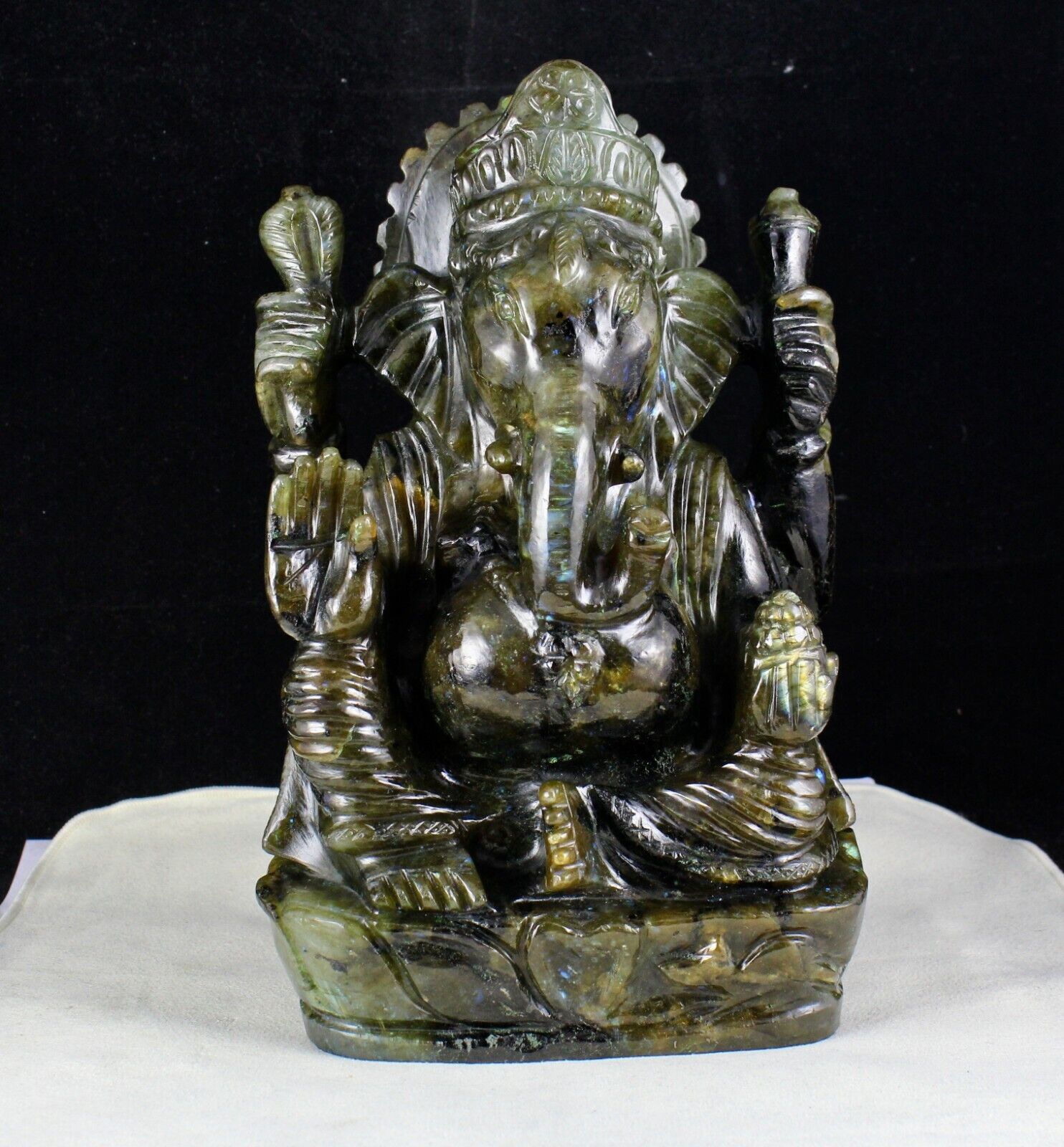 DIVINE 9" NATURAL LABRADORITE 24250 CARATS GEMSTONE GANESHA STATUE FOR DECOR