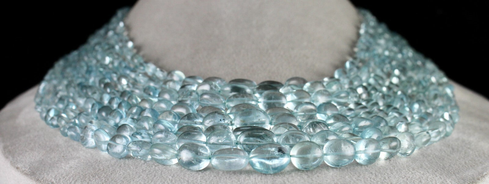 Certified Natural Aquamarine Beads Necklace 8l 965 Ct Blue Gemstone Important