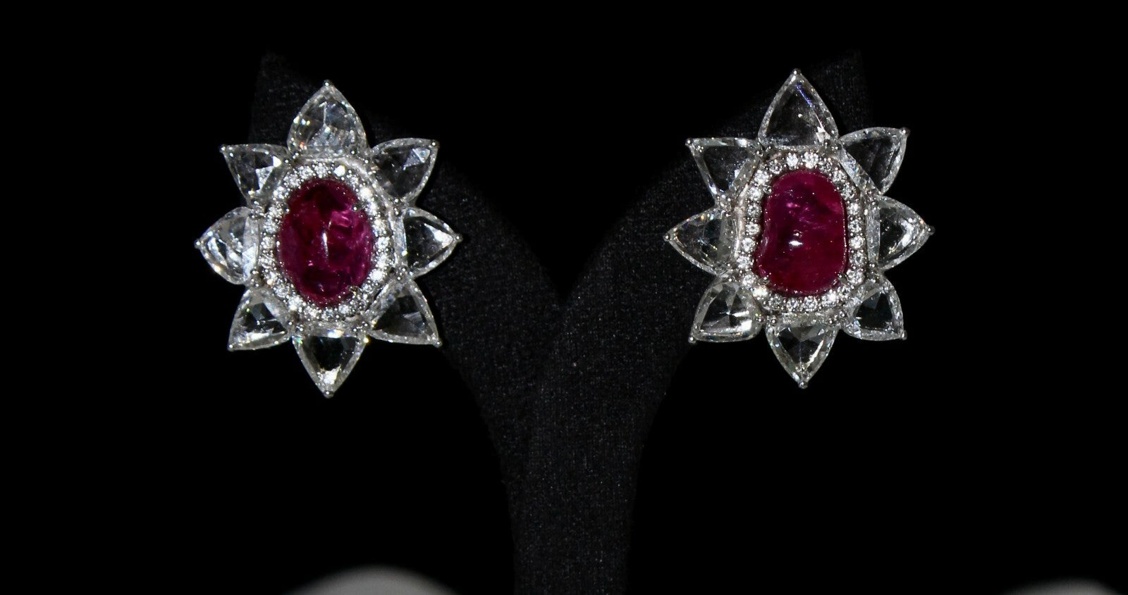 Certified Natural Burmese Ruby 93.81ct Natural Diamond Stud Earrings 18k Gold