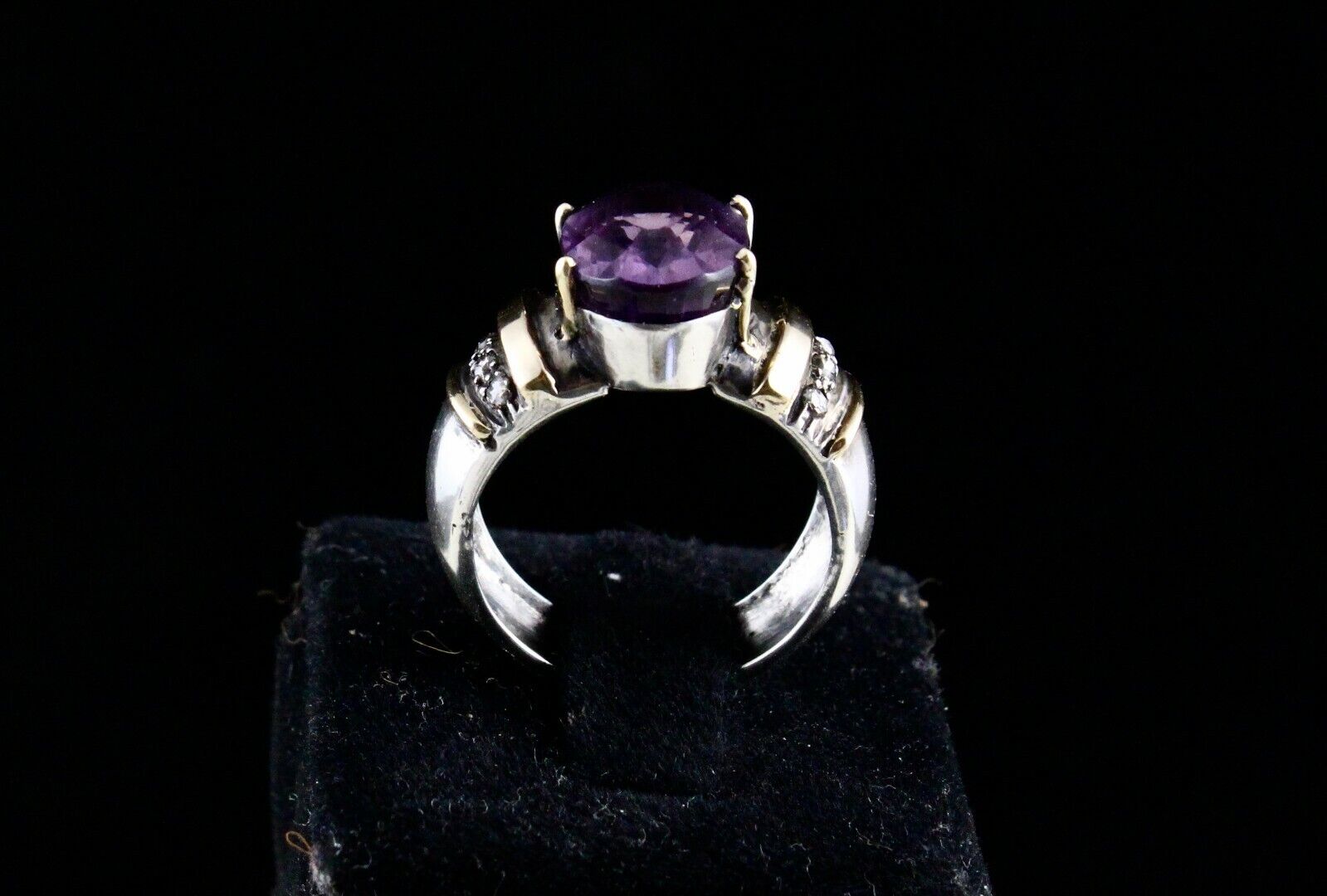 ANTIQUE NATURAL AMETHYST OVAL 18K GOLD DIAMOND SILVER VICTORIAN FINE UNISEX RING