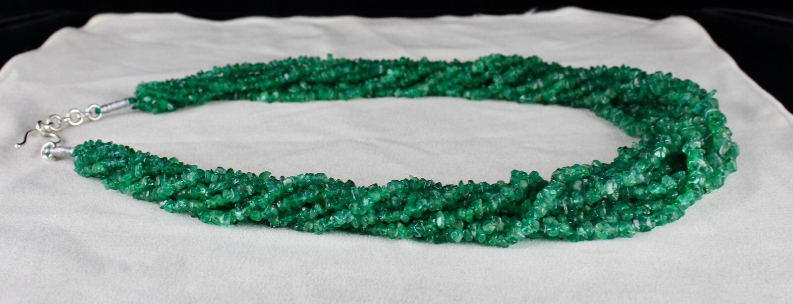 Vintage Natural Emerald Bead Necklace 11L 711 Ct Uncut Certified Gemstone Silver